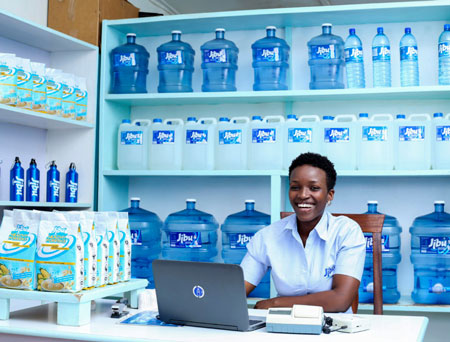 Jibu franchisee selling safe drinking water in Rwanda